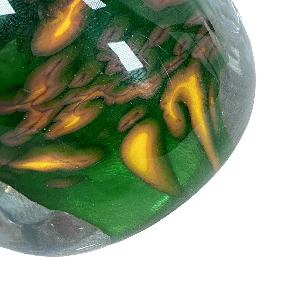 Artisan Signed Green Amber Art Glass Paperweight‎ Sphere 2004 Signed Orb - Picture 8 of 11